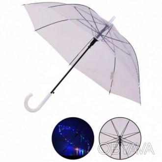 Зонтик-трость с прозрачным куполом и LED подсветкой. Длинна трости - 77 см., диа. . фото 1
