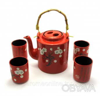 Сервиз керамический (чайник ,4 пиалы)(чайник 1100 мл пиала 125 мл)(28х16х12 см). . фото 1