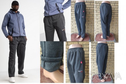 Спортивные штаны утепленные на флисе трикотажные больших размеров с широкой штан. . фото 1