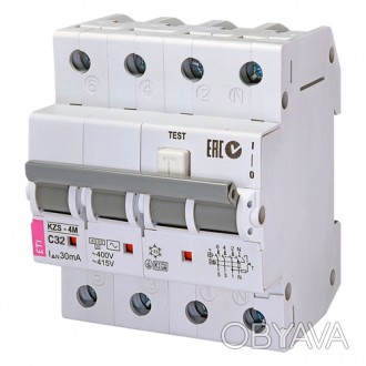 
Дифференциальный автоматический выключатель KZS-4M 3p+N C 32/0,03 тип AC (6kA) . . фото 1
