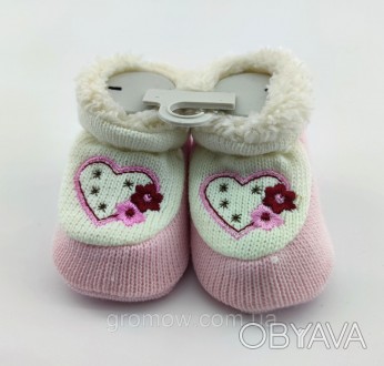 
Пинетки обувь для новорожденного. Для девочек. Сделаны из вязки, украшены аппли. . фото 1
