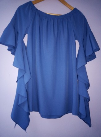 Блуза лёгкая синяя, Susy mix. Дл 60см,рукав 33см, Ог 100см.  На резинке, можно с. . фото 3