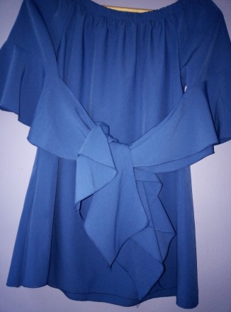 Блуза лёгкая синяя, Susy mix. Дл 60см,рукав 33см, Ог 100см.  На резинке, можно с. . фото 2