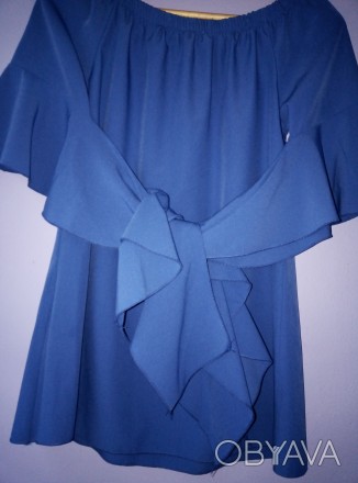 Блуза лёгкая синяя, Susy mix. Дл 60см,рукав 33см, Ог 100см.  На резинке, можно с. . фото 1