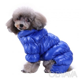 Зимний комбинезон для собак Alfa «Дутик». Сверху непромокаемая ткань, внутри син. . фото 1