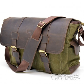 Удобная мужская сумка через плечо парусина+кожа RH-6690-4lx от украинского бренд. . фото 1