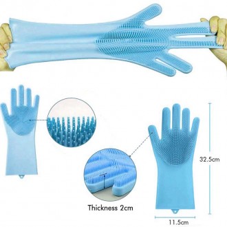 Перчатки для мытья посуды силиконовые с ворсом сделаны из безопасного, нетоксичн. . фото 3