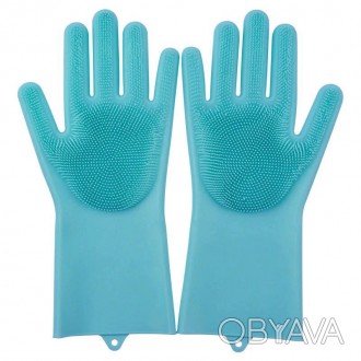 Перчатки для мытья посуды силиконовые с ворсом сделаны из безопасного, нетоксичн. . фото 1