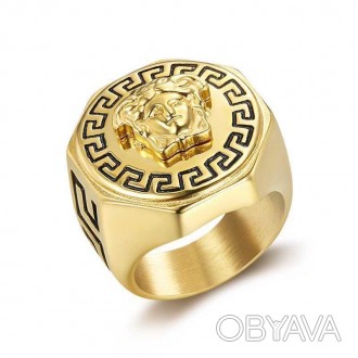 Мужское кольцо из сплава золотистого цвета изготовлено в стиле VERSACE - это 100. . фото 1