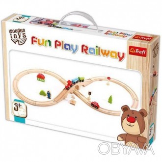 Игровой набор с деревянной железной дорогой станет отличным подарком и понравитс. . фото 1