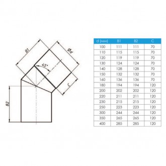 
Отвод (колено) 45° для дымохода 120 мм, толщина 1 мм. Материал – нержавеющая ст. . фото 3
