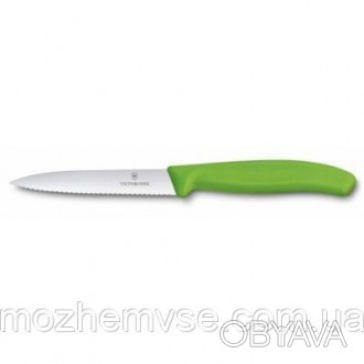 Кухонный нож Victorinox SwissClassic для нарезки 10 см, волнистое лезвие, зелены