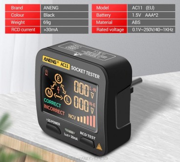 Інтелектуальний тестер розеток ANENG AC11 - це професійний пристрій для перевірк. . фото 6