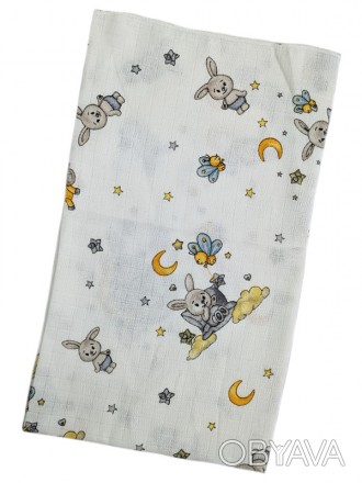 Муслиновые пеленки с красивым дизайном "Dreamy Bunny" изготовлены из качественно. . фото 1