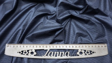  Ткань плащевка цвет серо-джинсовый меланж в мелкую клетку - тонкое полотно сост. . фото 2