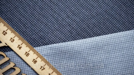  Ткань плащевка цвет серо-джинсовый меланж в мелкую клетку - тонкое полотно сост. . фото 3