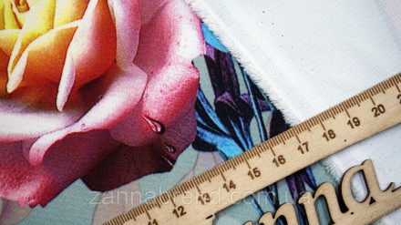 Ткань костюмка Барби стрейч цвет фисташковый "Нежные розы" - плотный, износостой. . фото 5