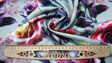 Ткань костюмка Барби стрейч цвет фисташковый "Нежные розы" - плотный, износостой. . фото 6