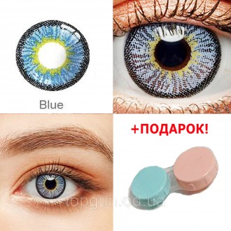Цветные контактные линзы для глаз Голубые + ПОДАРОК (Контейнер для линз) Космети. . фото 2