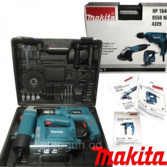 НАБОР ИНСТРУМЕНТА Makita 3 в 1 (Ударная дрель HP1640 + Лобзик 4329+ Болгарка (ТУ. . фото 2