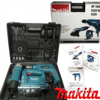 НАБОР ИНСТРУМЕНТА Makita 3 в 1 (Ударная дрель HP1640 + Лобзик 4329+ Болгарка (ТУ. . фото 1