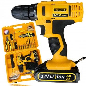 Аккумуляторный шуруповерт DeWalt DCD791 24V 5AH с набором инструментов Дрель- шу. . фото 2