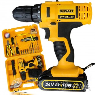 Аккумуляторный шуруповерт DeWalt DCD791 24V 5AH с набором инструментов Дрель- шу. . фото 1