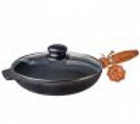 Литая чугунная сковорода с деревянной ручкой и крышкой 26 * 4 см. Івано-Франківськ. фото 1