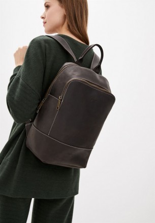Женский коричневый кожаный рюкзак TARWA RC-2008-3md среднего размера. . фото 2