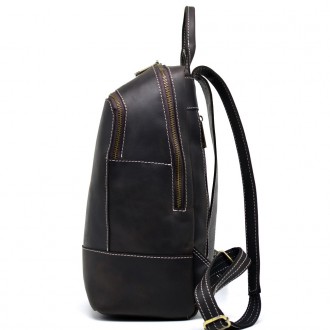 Женский коричневый кожаный рюкзак TARWA RC-2008-3md среднего размера. . фото 5