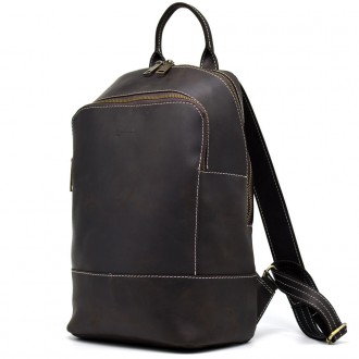 Женский коричневый кожаный рюкзак TARWA RC-2008-3md среднего размера. . фото 3