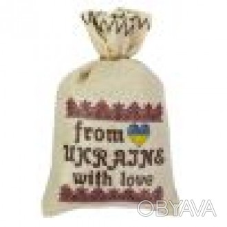 Магнит в форме мешочка с орнаментом и надписью "From Ukraine with love" - это кр. . фото 1