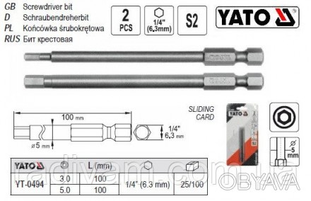 Набір біт HEX TAMPER 3/5 YATO YT-0494
	матеріал S2
	довжина 100 мм
	тримач інстр. . фото 1