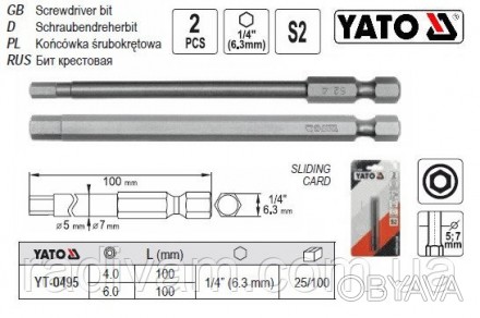 набір біт HEX TAMPER YATO YT-0495
довжина 100 мм
тип тримача інструменту шестику. . фото 1