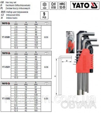 Набор шестигранных ключей YATO YT-0501 предназначены для откручивания и закручив. . фото 1