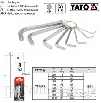 Набір шестигранних ключів YATO YT-0503. Призначені для відкручування та закручув. . фото 1
