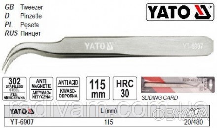 Пінцет 115 мм YATO YT-6907 виготовлений із нержавіючої сталі. Твердість за Рокве. . фото 1