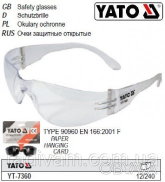 Захисні окуляри YATO YT-7360 вагою всього 23 г, призначені для захисту очей при . . фото 1