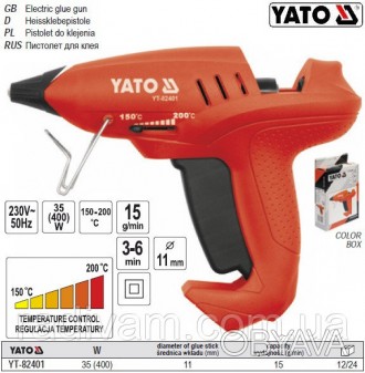 YATO-82401 - професійний електричний клейовий пістолет.
Інструмент працює від ме. . фото 1