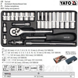 Набор головок торцевых YATO 1/4" М 4-13 23 предмета YT-14421. Тернополь. фото 1 Набор головок торцевых YATO 1/4" М 4-13 23 предмета YT-14421. Тернополь. фото 1