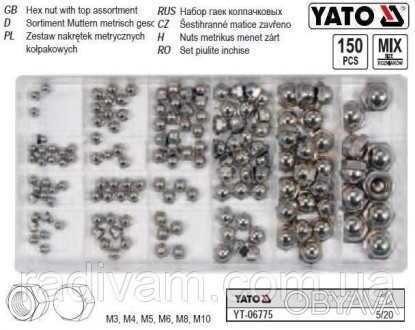 Набір YATO YT-06775 з 150 метричних ковпачкових гайок. У комплект входять розмір. . фото 1