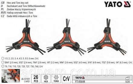 Набір ключів шестигранних YATO Польща HEX H1.5-H6 TORX T9-T40 26 штук YT-05644. Тернопіль. фото 1 Набір ключів шестигранних YATO Польща HEX H1.5-H6 TORX T9-T40 26 штук YT-05644. Тернопіль. фото 1