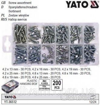 Набір шурупів YATO YT-36512 виготовлений з високоякісних матеріалів. Широкий роз. . фото 1