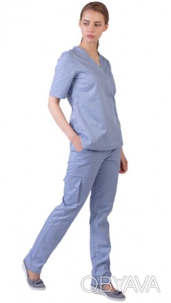 Костюм медицинский женский с v-образной горловиной и коротким рукавом. Голубой
. . фото 1