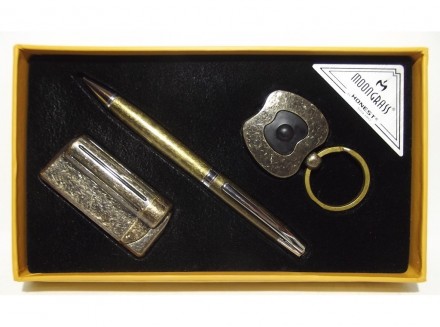 Подарунковий набір MOONGRASS : ручка + брелок + запальничка (стара бронза).
Прод. . фото 2