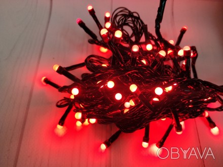 Гирлянда LED красная 100 ламп Длина 8м на черном проводе продается оптом с доста. . фото 1