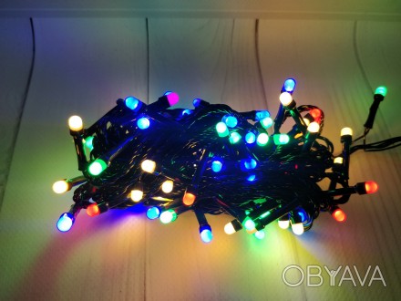 Гирлянда LED разноцветная 100 ламп Длина 8м на черном проводе продается оптом с . . фото 1