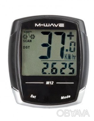 Ведущий велокомпьютер M-WAVE М12 имеет 9 основных функций, в том числе часы реал. . фото 1