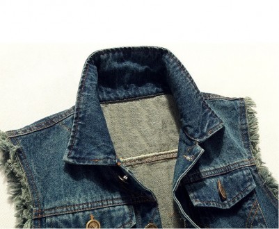 Стильный и удобный мужской джинсовый жилет с карманами на груди, с винтажным диз. . фото 4