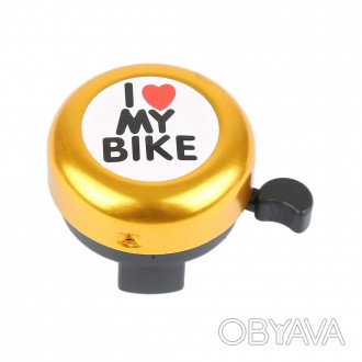 Звонок велосипедный в классическом исполнении с надписью I love my bike. 
Звонки. . фото 1